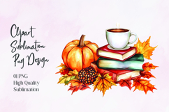 Pumpkin Books Coffee Autumn Sublimation PNG Product Image 1