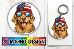Sublimation Round Ornament - Dog with American Flag Keychain Product Image 1