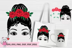 Red Roses Mom Life Messy Bun Hair Sublimation Design Product Image 3