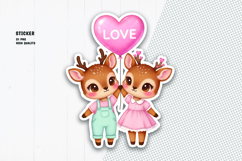 Cute Deer Couple Valentine Love Balloon Sticker Clipart PNG Product Image 1