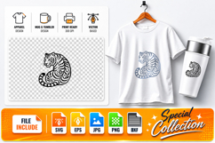 Tiger Mandala Zentangle Ornament SVG,EPS,JPG,PNG,DXF Product Image 1