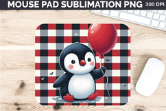 Watercolor Penguin Mouse Pad Sublimation - Valentines PNG Product Image 1