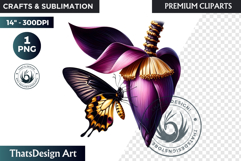 Tropical Butterfly &amp; Flower Clipart: Vibrant floral PNG Product Image 1