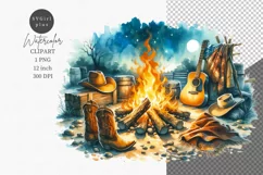 Western clipart, Campfire clipart, Watercolor clipart Product Image 1