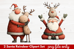 2 Santa Reindeer Clipart Set | Cute Christmas Reindeer PNG Product Image 1
