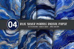 Blue Silver Marble Digital Paper Product Image 1