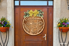 Welcome Floral Door Sign Laser Cut | Wooden Door Hanger Product Image 2