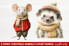 2 Funny Christmas Animals Clipart | Cute Holiday Animal PNG Product Image 1