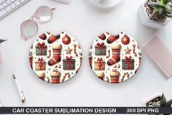 Retro Christmas Stockings Car Coaster Sublimation Design Product Image 1