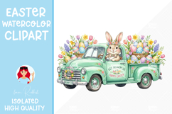 Cute Bunny in Vintage Truck with Spring Flowers,Easter PNG Product Image 1