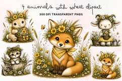 Farm Animals With Wheat Clipart PNG Product Image 1