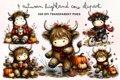 Autumn Highland Cow Clipart PNG Product Image 1