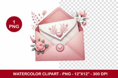 valentine png watercolor clipart - love letter Product Image 1