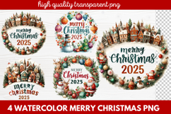 4 Watercolor Merry Christmas PNG | Festive Holiday Product Image 1