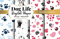 Dog Paw Digital Paper Seamless Scrapbook Paper Product Image 1