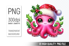 Watercolor Christmas Octopus Clipart PNG Bundle, 23 Designs Product Image 9