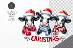 Christmas clipart, 3 Cow clipart, Cow sublimation Product Image 1