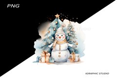 Blue Snowman Clipart, Gold and Blue Chistmas Clipart Product Image 1