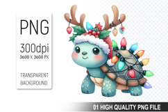 Watercolor Christmas Turtle With Lights Clipart PNG Bundle Product Image 10
