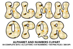 Honey bee Alphabet png clipart, honey bee letters doodle Product Image 3