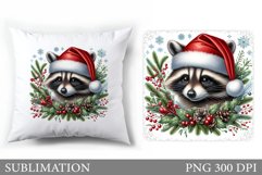 Cute Raccoon Pillow Design. Christmas Pillow Sublimation Product Image 1