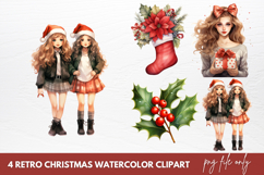 Retro Christmas Watercolor Sublimation Clipart Product Image 1