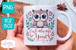 Cute Valentines Mug Wrap PNG, Valentines Owl mug png design Product Image 1