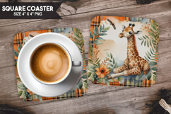Giraffe, Wild Animals, Buffalo Plaid Square Coaster PNG Product Image 1