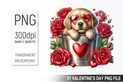 Valentine&#039;s Dog in Bucket, Animal Graphic For Crafts Product Image 1
