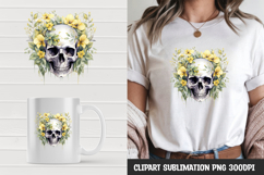 Watercolor floral skull sublimation clipart png Product Image 1