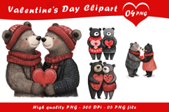 Valentine Cute Bear Couple Clipart PNG Product Image 1