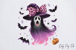 Watercolor Pink Halloween Ghost Clipart PNG Product Image 1