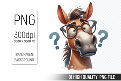 Funny Horse Clipart PNG, Sublimation Horse Design Product Image 1