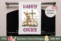 Happy Easter Towel Design, Easter Cross Sublimation PNG Product Image 1