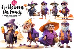 Halloween on Beach Clipart Bundle, Set of 8 Png Product Image 1