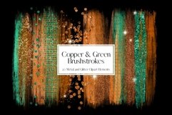 Green and Copper Glitter and Foil Brushstroke Clipart Product Image 1