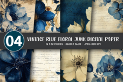 Vintage Blue Floral Junk Digital Paper Product Image 1