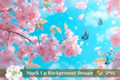 Flower Sakura Background Mockup, Blue Background PNG Product Image 1