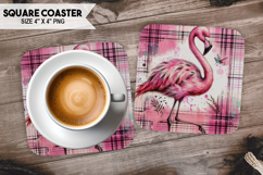 Flamingo, Birds &amp; Others, Buffalo Plaid Square Coaster PNG Product Image 1