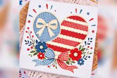 Patriotic Heart PNG, Red Blue Gingham Bow, Coquette 4th of Product Image 1