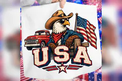USA Cowboy Eagle PNG, Patriotic Western Bald Eagle Shirt Product Image 2