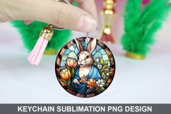 Bunny Round Keychain, Bunny Flowers Keychain Design Product Image 1