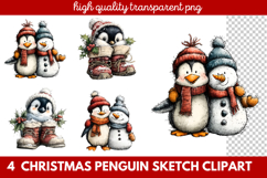 Christmas Penguin Sketch Clipart | Hand-Drawn Holiday Product Image 1