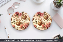 Heart Car Coaster Sublimation |Valentine Coaster PNG Product Image 1