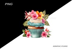 Tropical Floral Cupcake Clipart, Product Image 1
