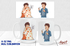 15 Oz Mug sublimation design Cartoon man drinking coffee PNG Product Image 1