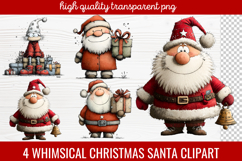 4 Whimsical Christmas Santa Clipart | Cute Santa PNG Product Image 1