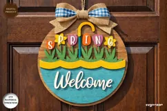 Welcome Spring Door Sign Laser Cut | Wooden Door Sign | SVG Product Image 1