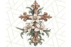 Faith Cross PNG with Flowers, Watercolor Religious Art Print Product Image 5