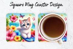 Cat Beach Mug coaster | Coaster | Sublimation Design Product Image 1